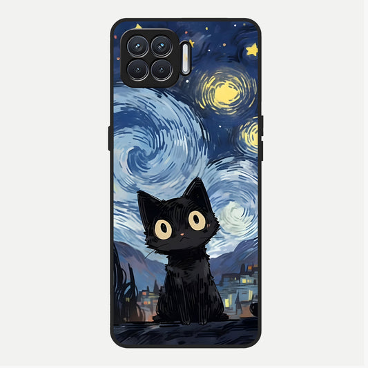  Van Gogh Cat Glass Case For Oppo F17 back cover – full design glossy printed glass finish