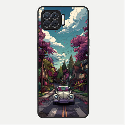  Vintage Street Drive Glass Case For Oppo F17 back cover – full design glossy printed glass finish