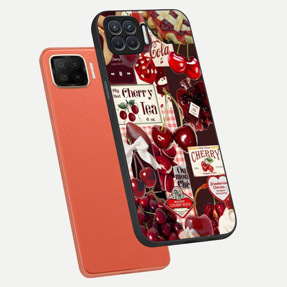  Aesthetic Cherry Tea phone case For Oppo F17 showing premium glass back cover with detailed artwork