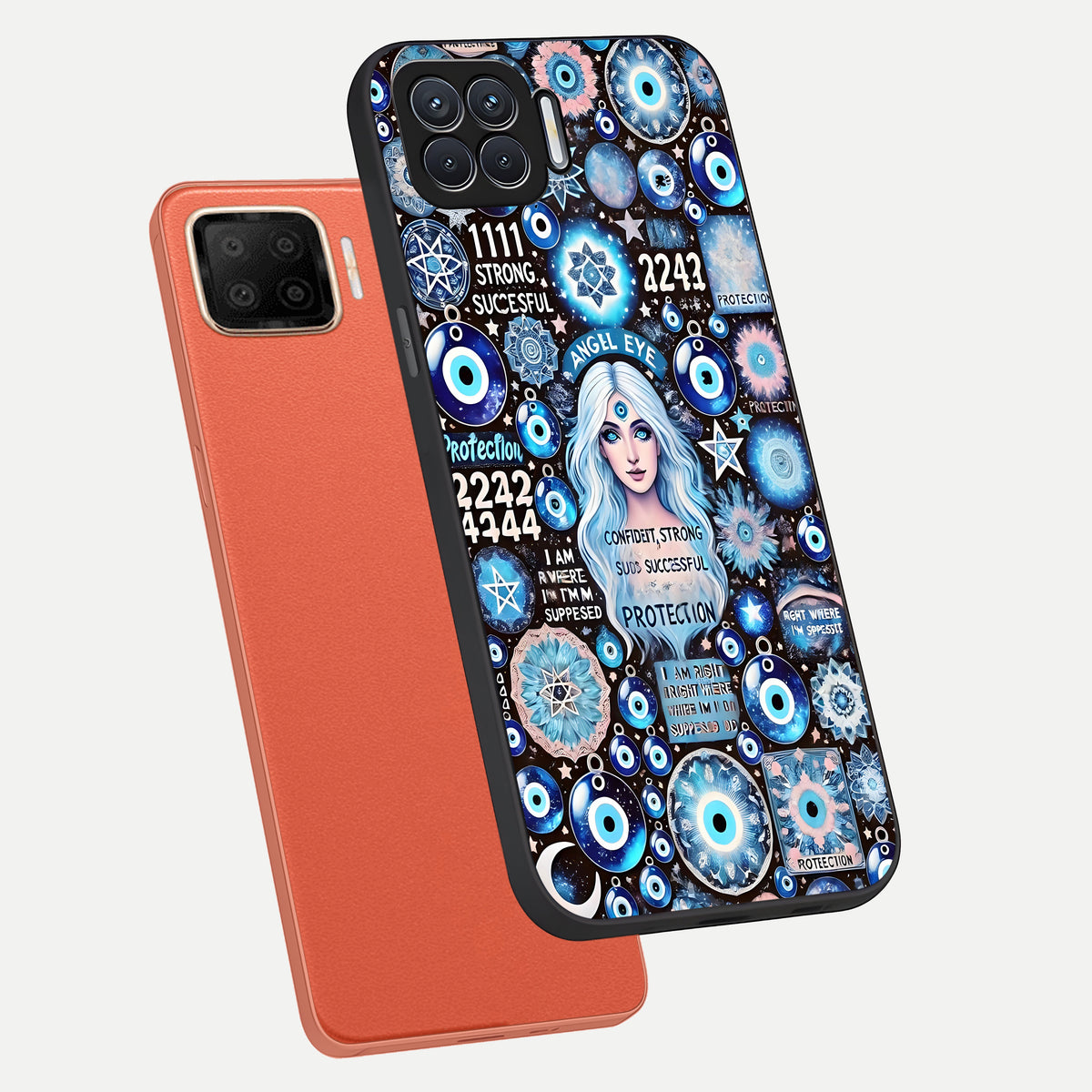  Angel Aura Shield phone case For Oppo F17 showing premium glass back cover with detailed artwork