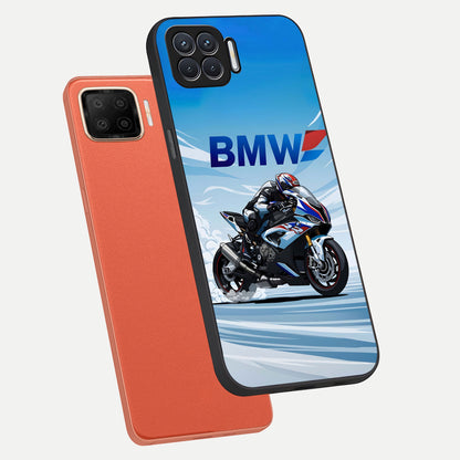  BMW Power Drift phone case For Oppo F17 showing premium glass back cover with detailed artwork