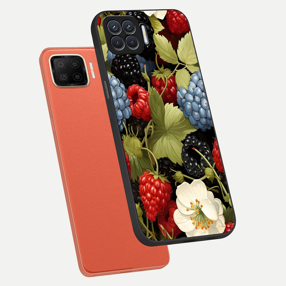  Berry Bloom Charm phone case For Oppo F17 showing premium glass back cover with detailed artwork