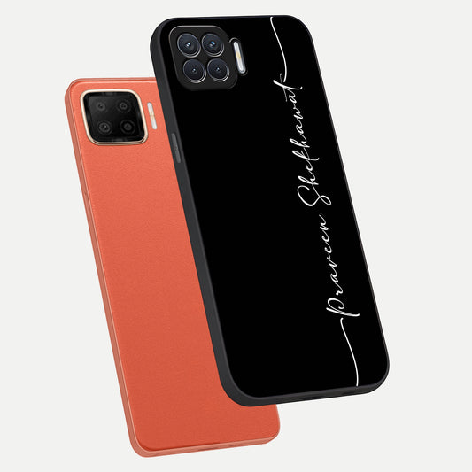  Black Tune Custom Name phone case For Oppo F17 showing premium glass back cover with detailed artwork