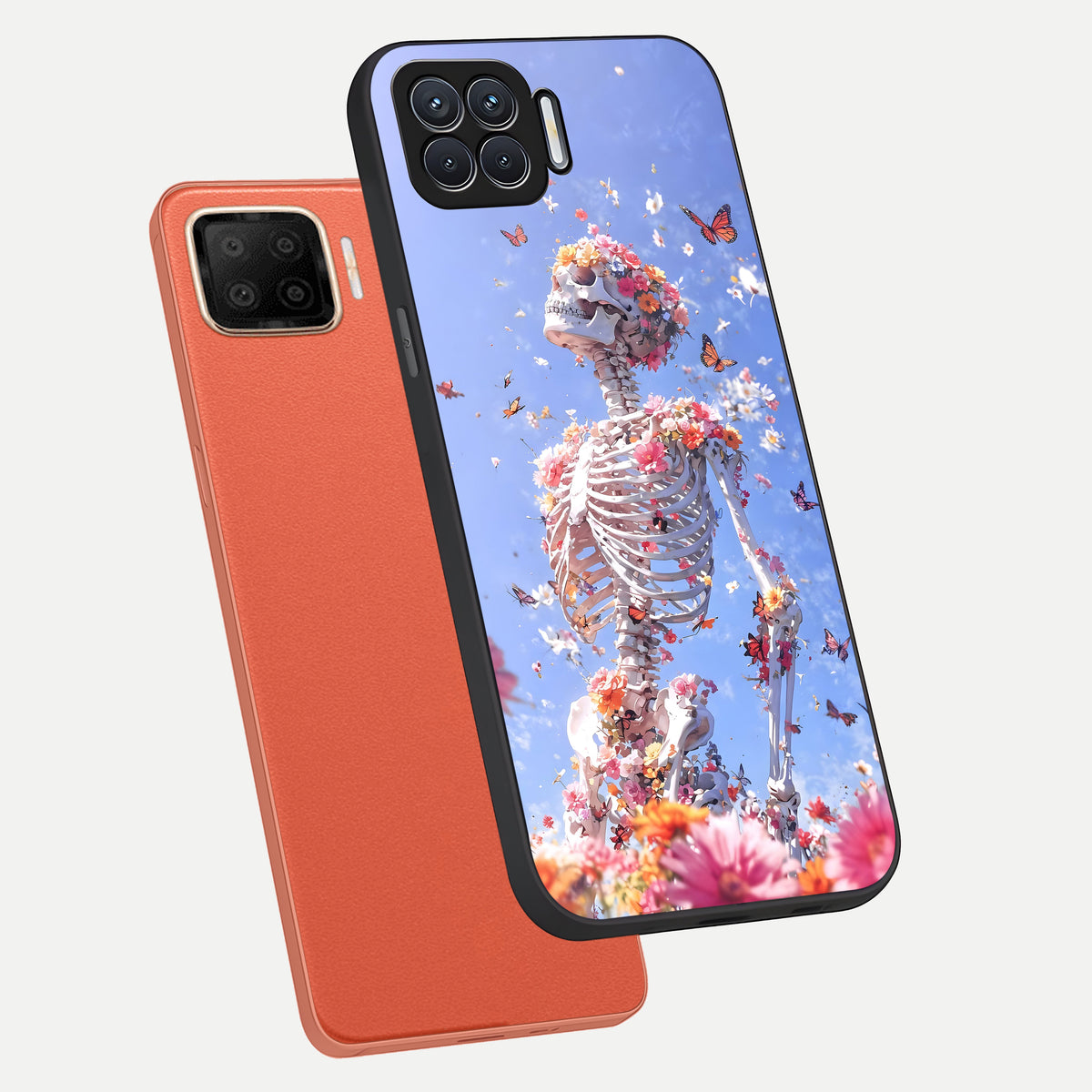  Bloom Beyond Bones phone case For Oppo F17 showing premium glass back cover with detailed artwork