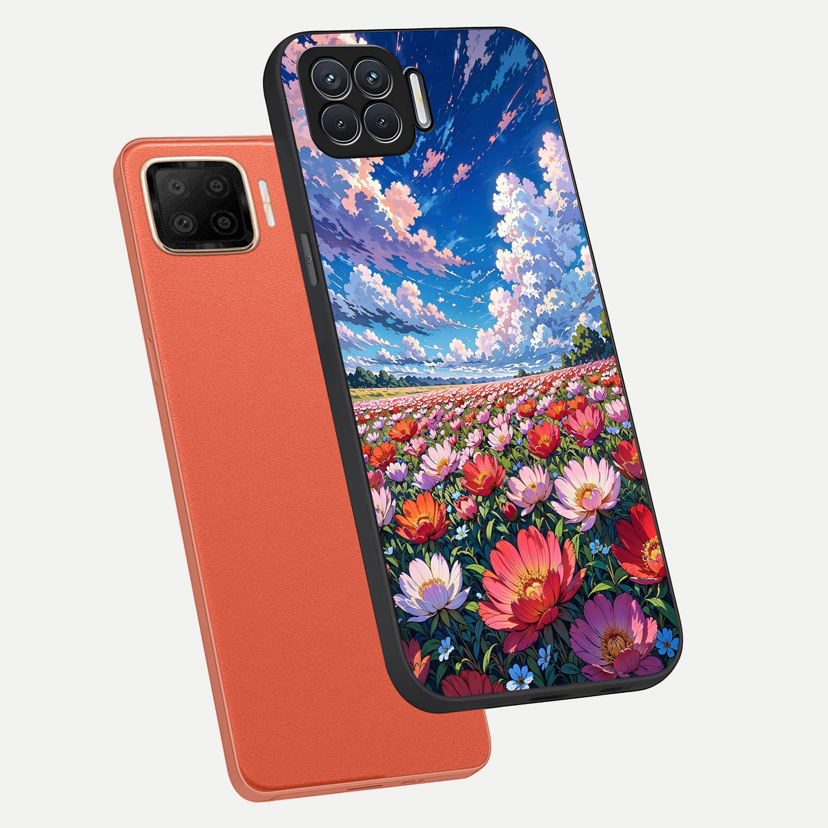  Blossom Sky Field phone case For Oppo F17 showing premium glass back cover with detailed artwork