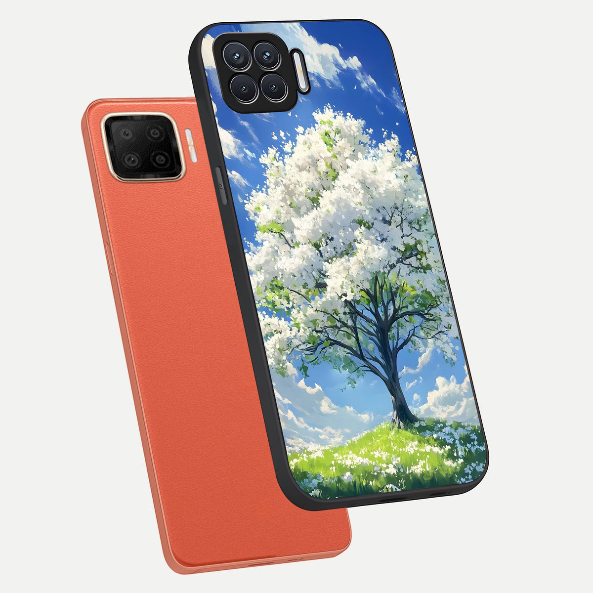  Blossom Sky Serenity phone case For Oppo F17 showing premium glass back cover with detailed artwork