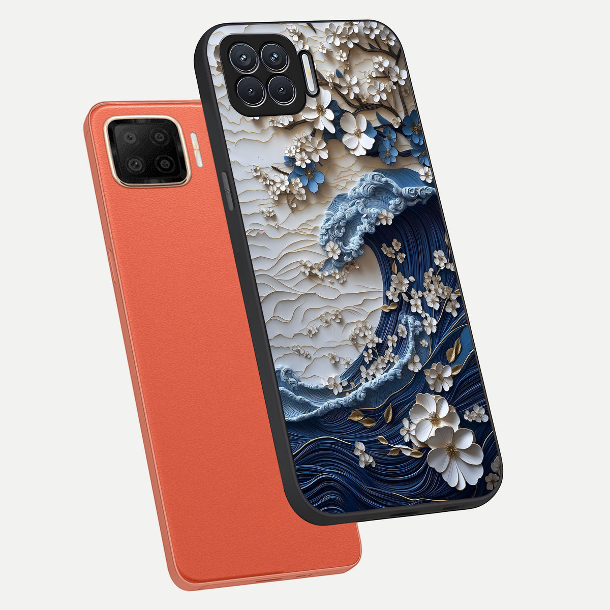  Blossom Wave Art phone case For Oppo F17 showing premium glass back cover with detailed artwork