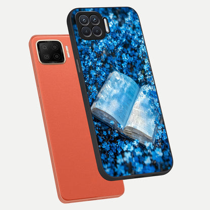  Blue Bloom Tales phone case For Oppo F17 showing premium glass back cover with detailed artwork
