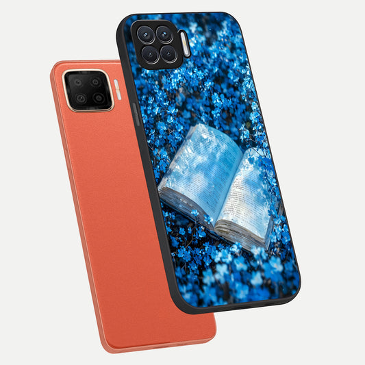  Blue Bloom Tales phone case For Oppo F17 showing premium glass back cover with detailed artwork