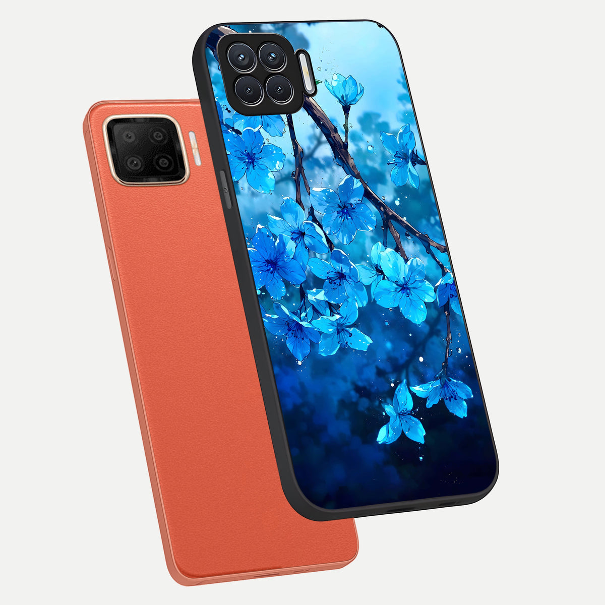  Blue Blossoms Branch phone case For Oppo F17 showing premium glass back cover with detailed artwork