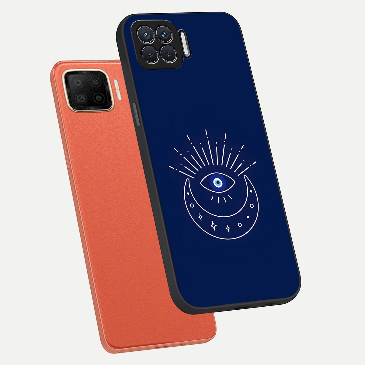  Blue Evil Eye phone case For Oppo F17 showing premium glass back cover with detailed artwork