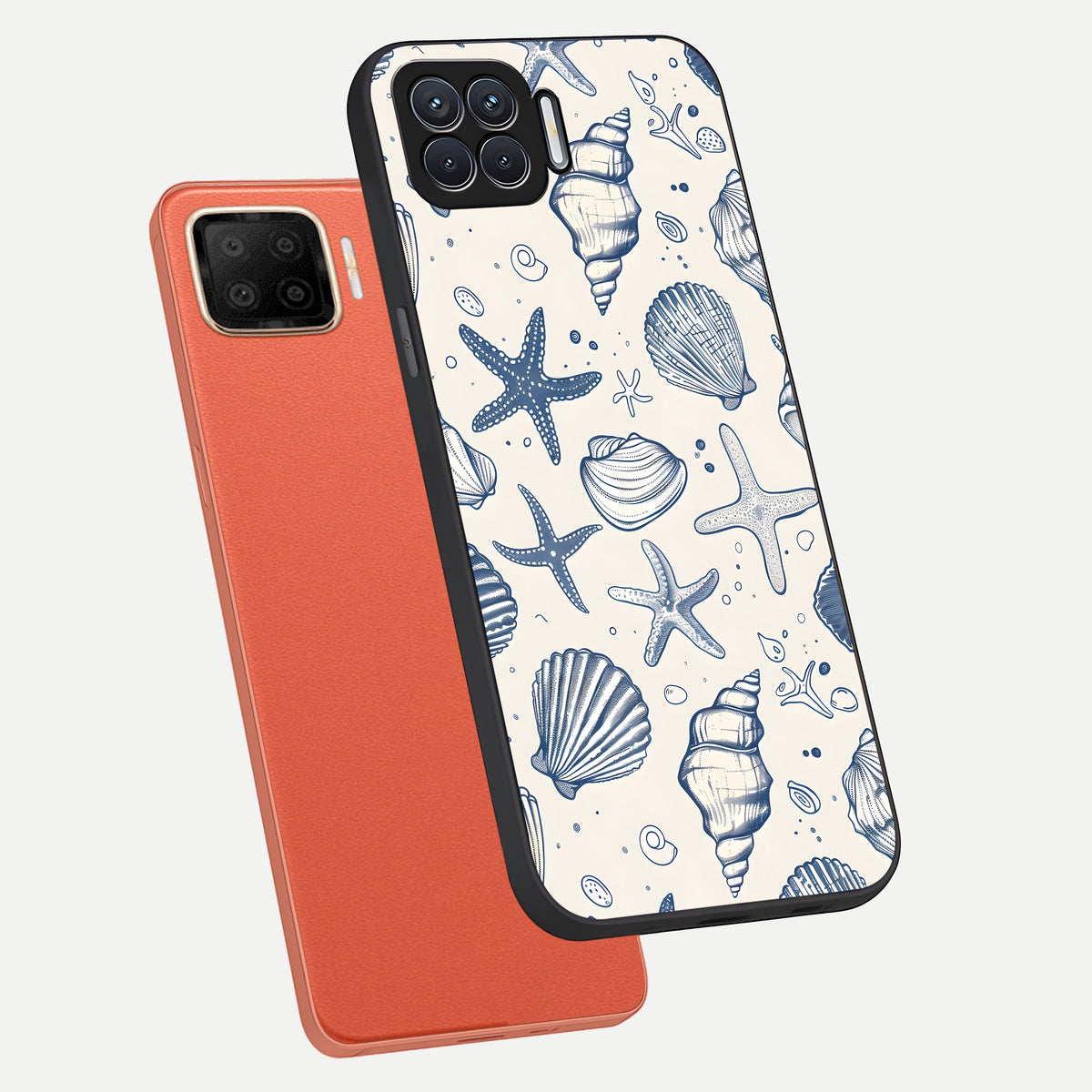  Blue Ocean Outline phone case For Oppo F17 showing premium glass back cover with detailed artwork