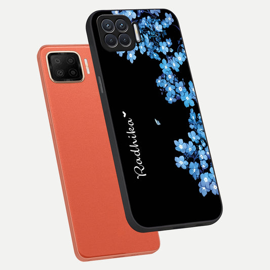  Blue Petal Dream Custom Name phone case For Oppo F17 showing premium glass back cover with detailed artwork