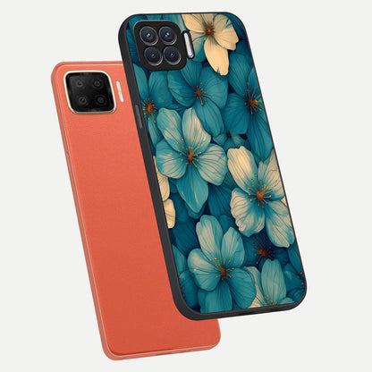  Blue Shade Floral phone case For Oppo F17 showing premium glass back cover with detailed artwork