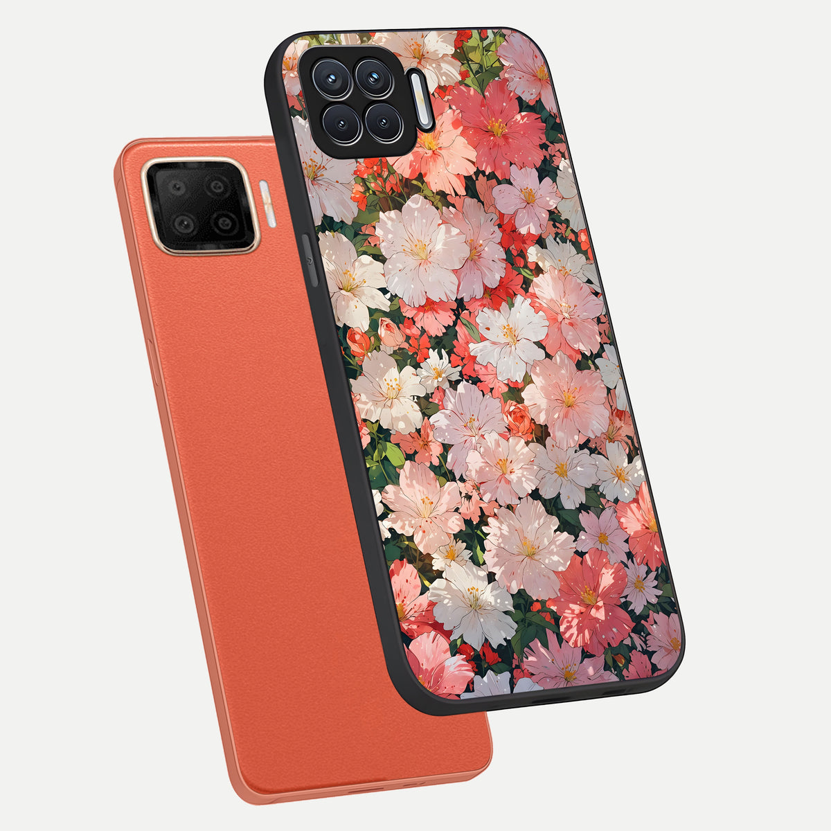  Blush Bloom Field phone case For Oppo F17 showing premium glass back cover with detailed artwork