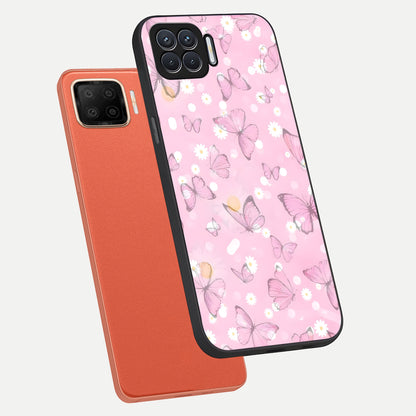  Blush Butterfly Garden phone case For Oppo F17 showing premium glass back cover with detailed artwork