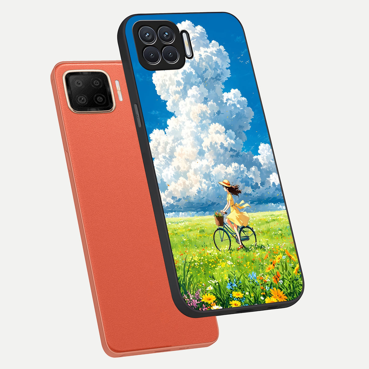  Breezy Meadow Ride phone case For Oppo F17 showing premium glass back cover with detailed artwork