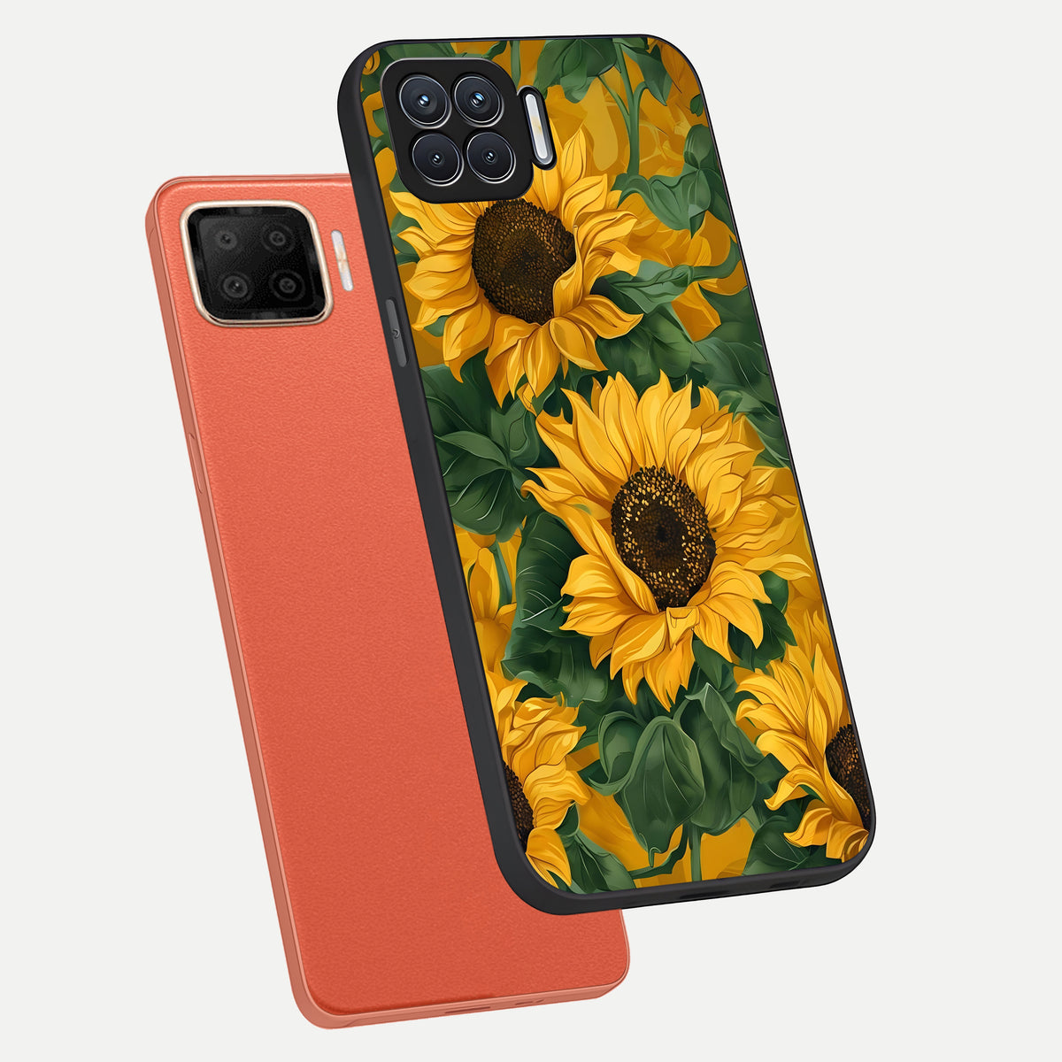  Bright Sunflower Bloom phone case For Oppo F17 showing premium glass back cover with detailed artwork