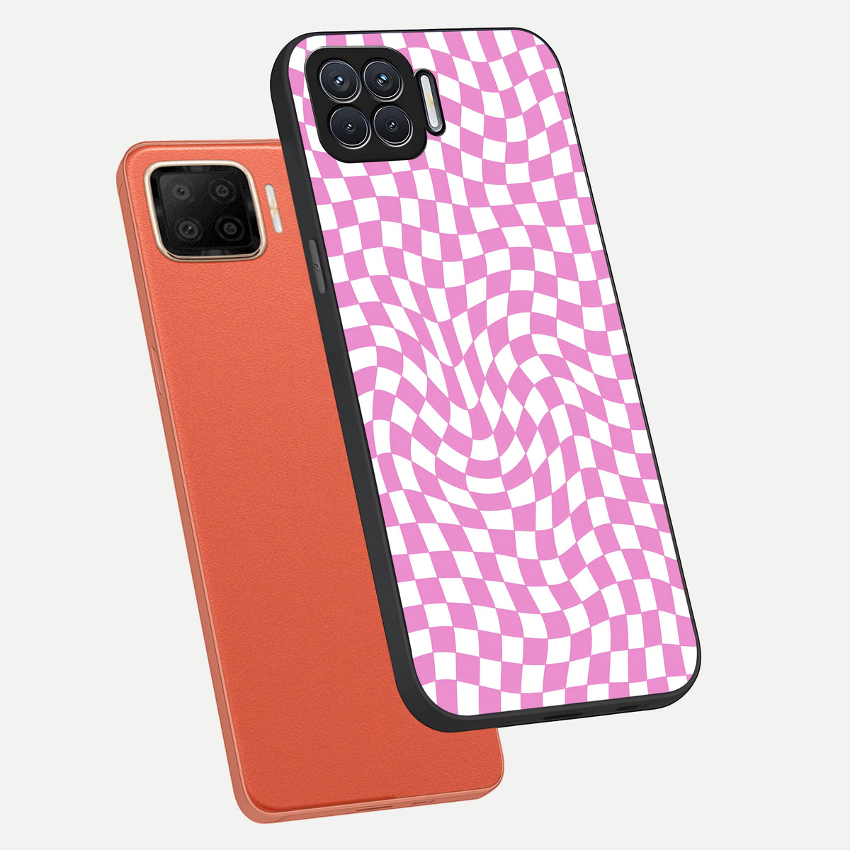  Bubblegum Check Wave phone case For Oppo F17 showing premium glass back cover with detailed artwork