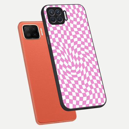  Bubblegum Check Wave phone case For Oppo F17 showing premium glass back cover with detailed artwork