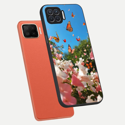  Butterflies In Bloom Sky phone case For Oppo F17 showing premium glass back cover with detailed artwork
