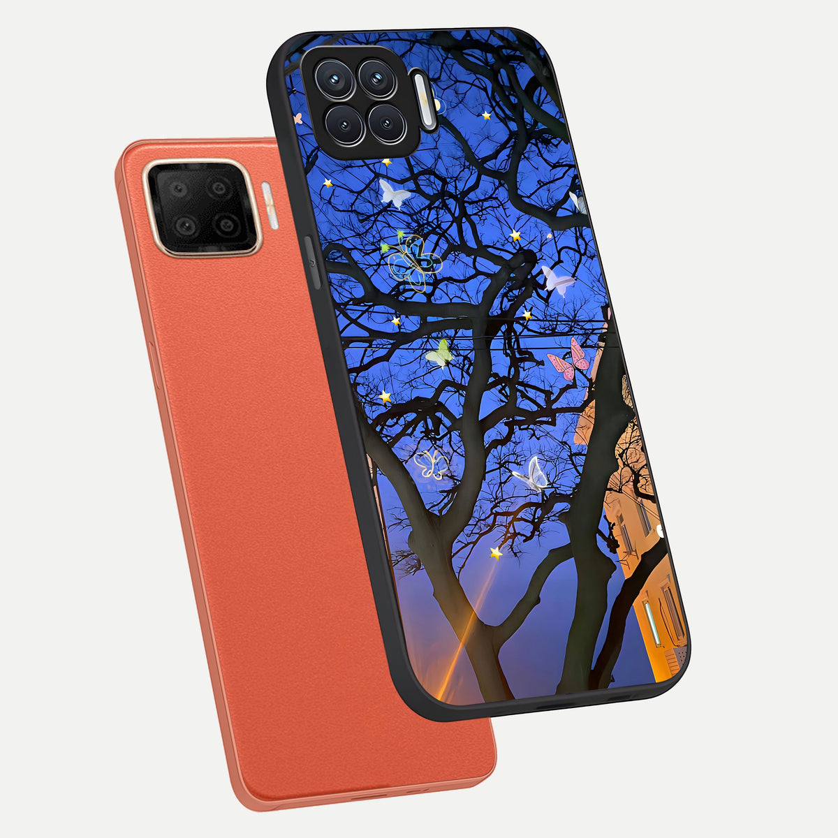  Butterfly Night Magic phone case For Oppo F17 showing premium glass back cover with detailed artwork
