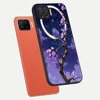  Celestial Bird Blossom phone case For Oppo F17 showing premium glass back cover with detailed artwork