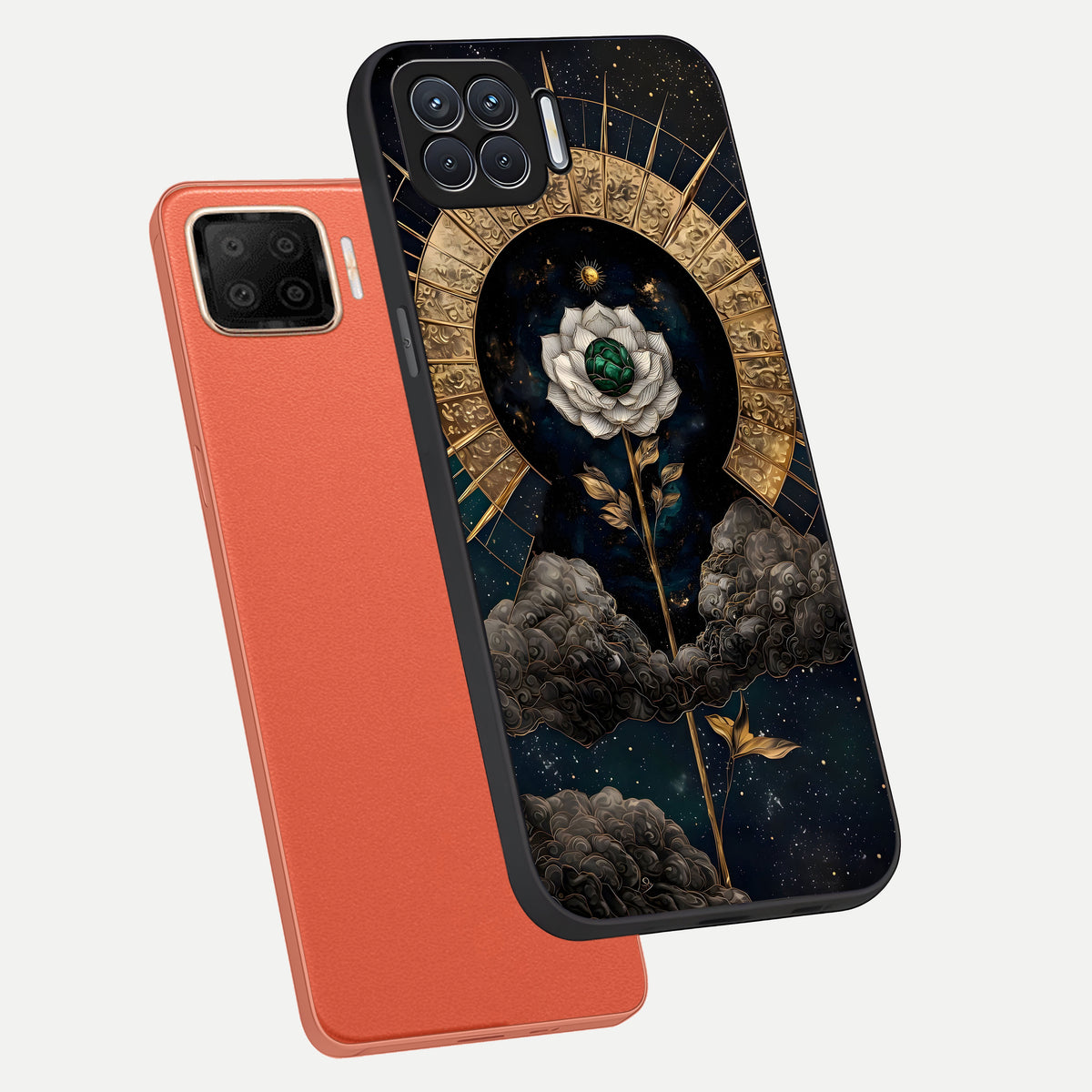  Celestial Lotus Morang phone case For Oppo F17 showing premium glass back cover with detailed artwork