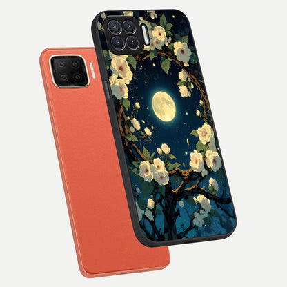  Celestial Moon And Flower phone case For Oppo F17 showing premium glass back cover with detailed artwork