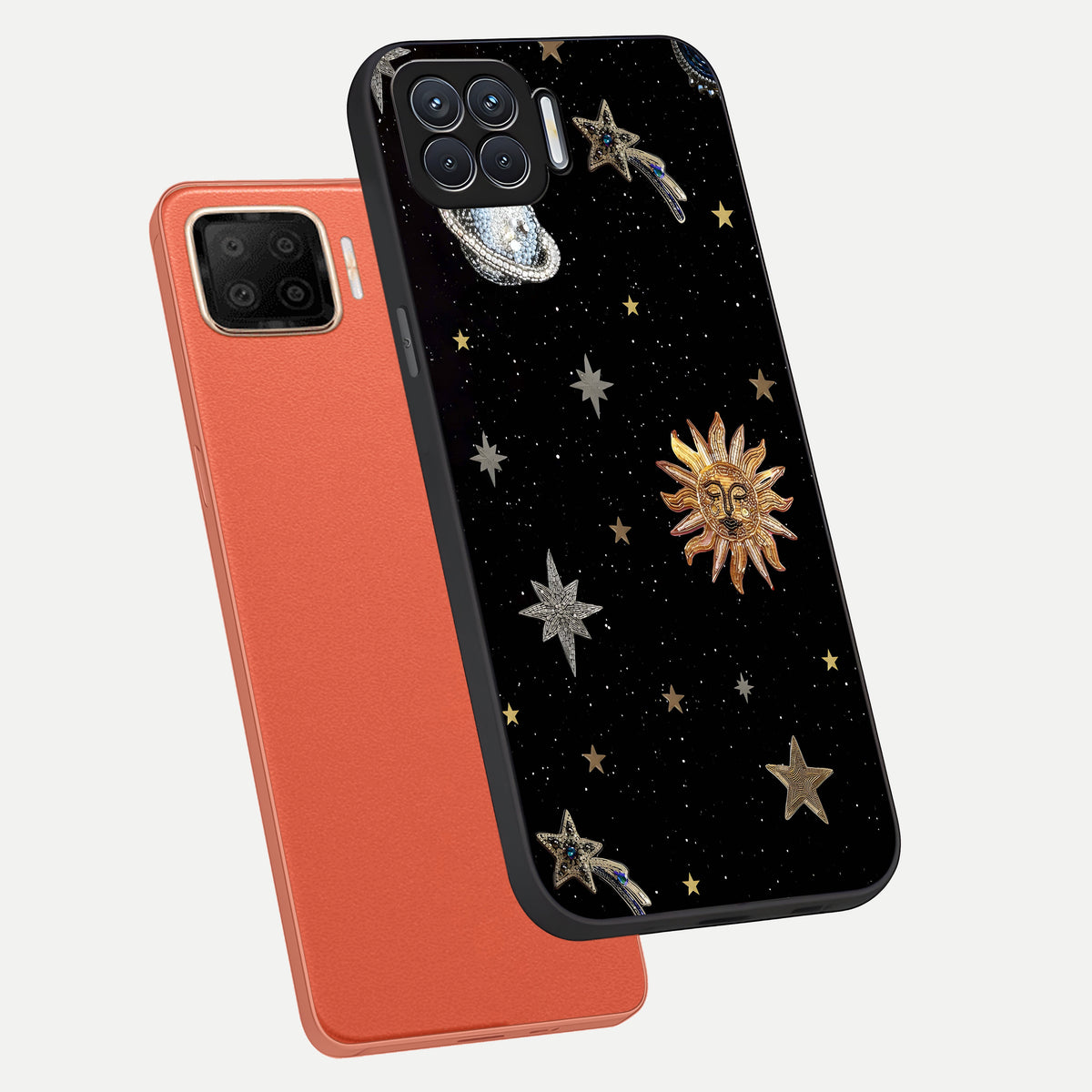  Celestial Moon With Stars phone case For Oppo F17 showing premium glass back cover with detailed artwork