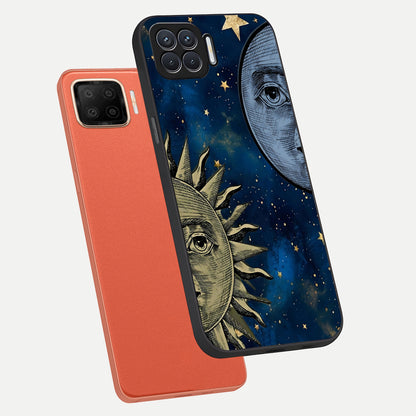  Celestial Moon With Sun phone case For Oppo F17 showing premium glass back cover with detailed artwork