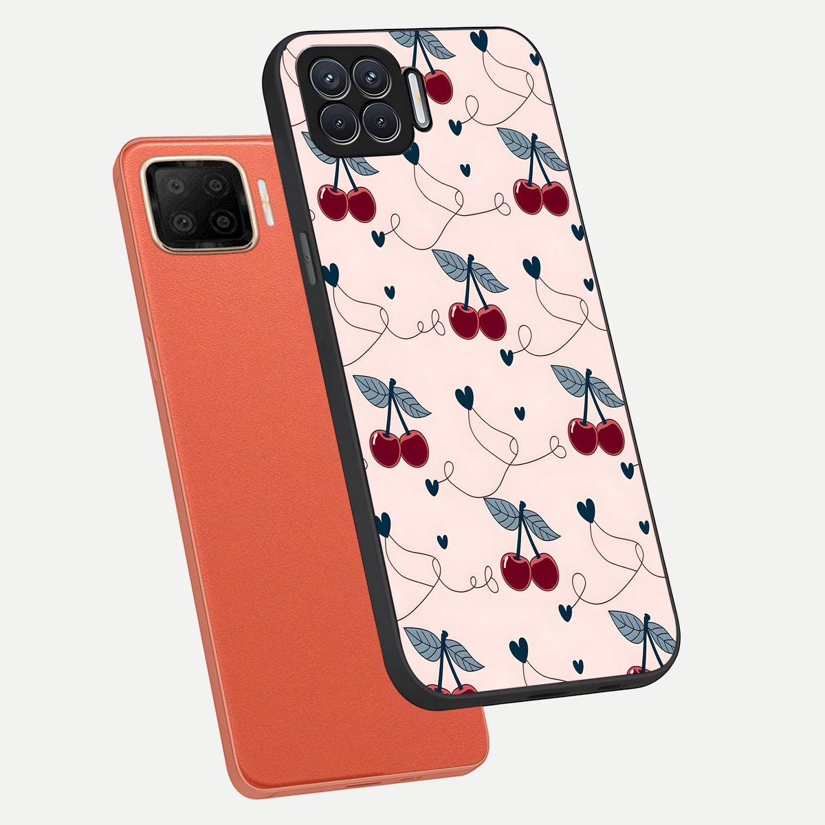  Cherry Heart Line phone case For Oppo F17 showing premium glass back cover with detailed artwork