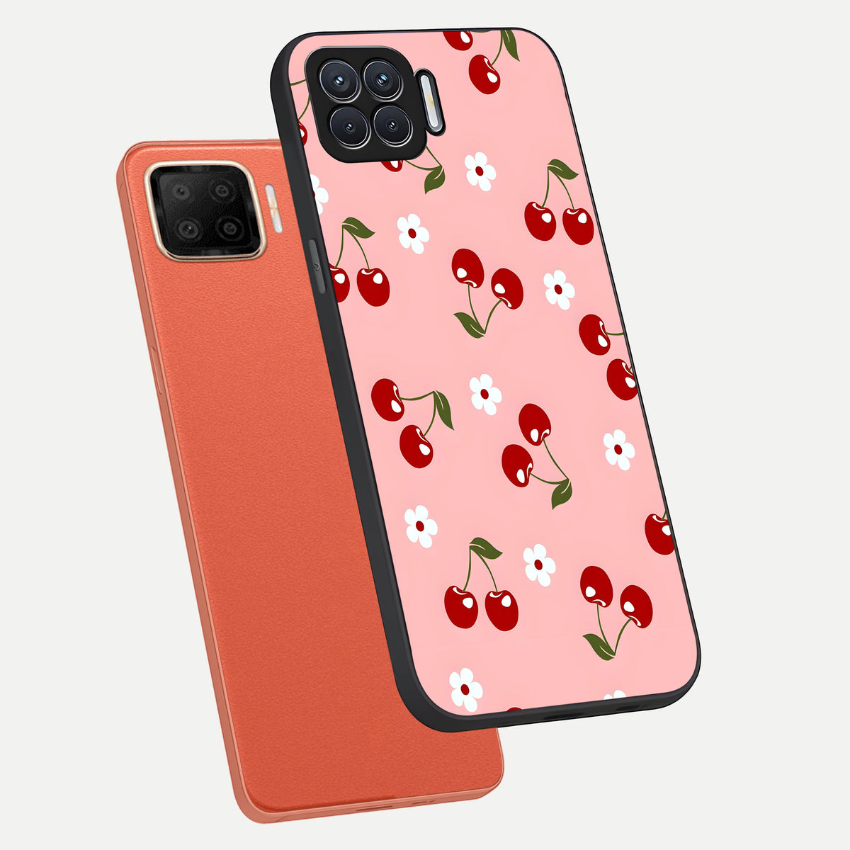  Cherry Love Mood phone case For Oppo F17 showing premium glass back cover with detailed artwork