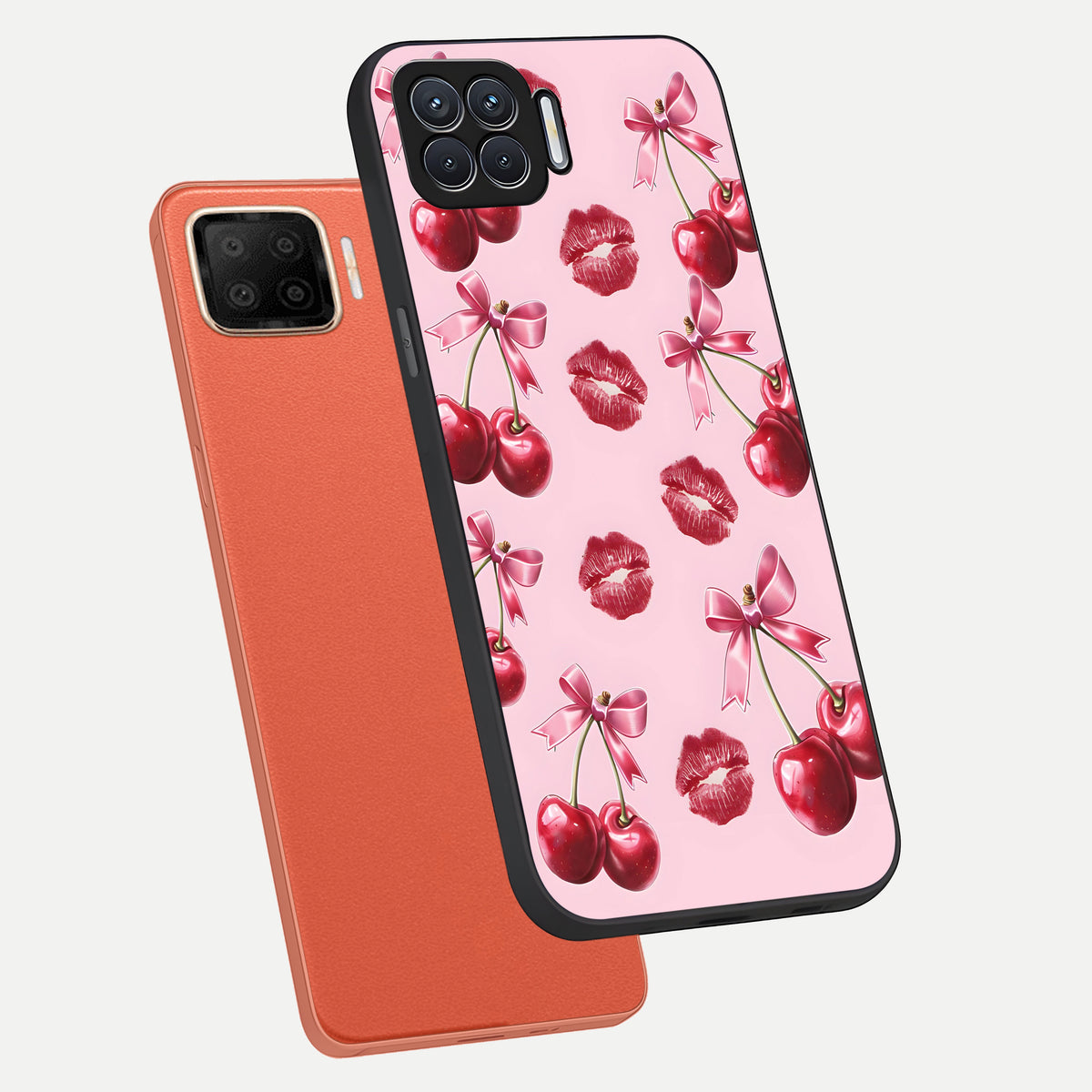  Cherry With Lips phone case For Oppo F17 showing premium glass back cover with detailed artwork