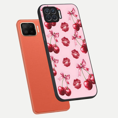  Cherry With Lips phone case For Oppo F17 showing premium glass back cover with detailed artwork
