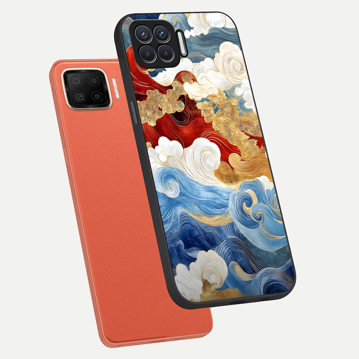  Colored Waves phone case For Oppo F17 showing premium glass back cover with detailed artwork
