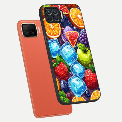  Colorful Fruits with Ice phone case For Oppo F17 showing premium glass back cover with detailed artwork