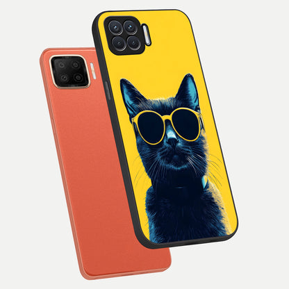  Cool Cat Vibes phone case For Oppo F17 showing premium glass back cover with detailed artwork