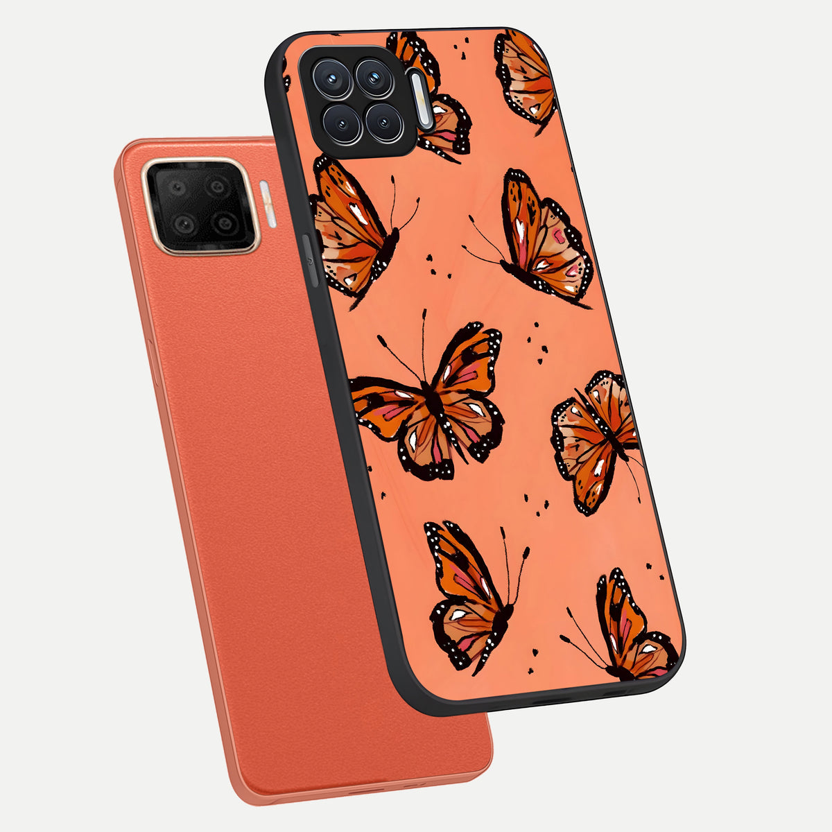  Coral Wing Butterfly phone case For Oppo F17 showing premium glass back cover with detailed artwork
