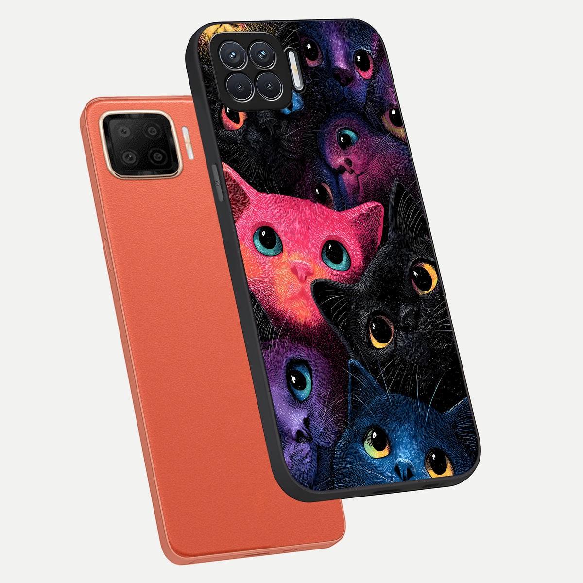  Cosmic Cats Dreams phone case For Oppo F17 showing premium glass back cover with detailed artwork