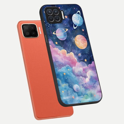  Cosmic Planet Dreams phone case For Oppo F17 showing premium glass back cover with detailed artwork