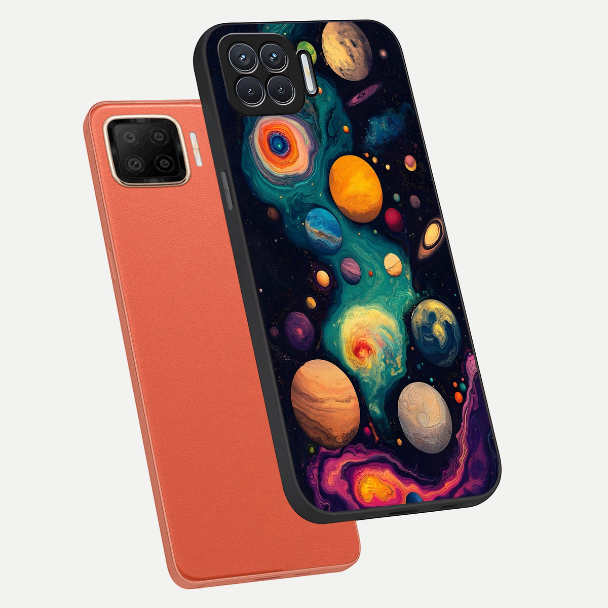  Cosmic Planet Journey phone case For Oppo F17 showing premium glass back cover with detailed artwork