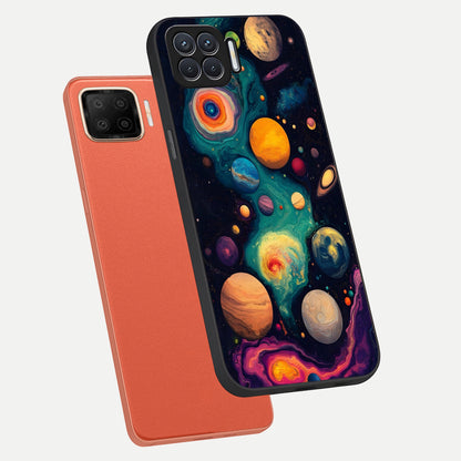  Cosmic Planet Journey phone case For Oppo F17 showing premium glass back cover with detailed artwork