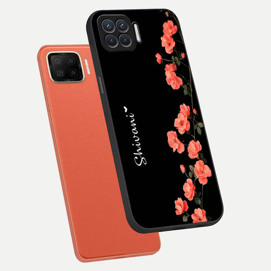  Crimson Bloom Grace Custom Name phone case For Oppo F17 showing premium glass back cover with detailed artwork