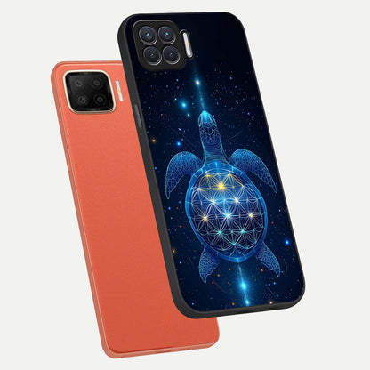  Crimson Blue Turtle phone case For Oppo F17 showing premium glass back cover with detailed artwork