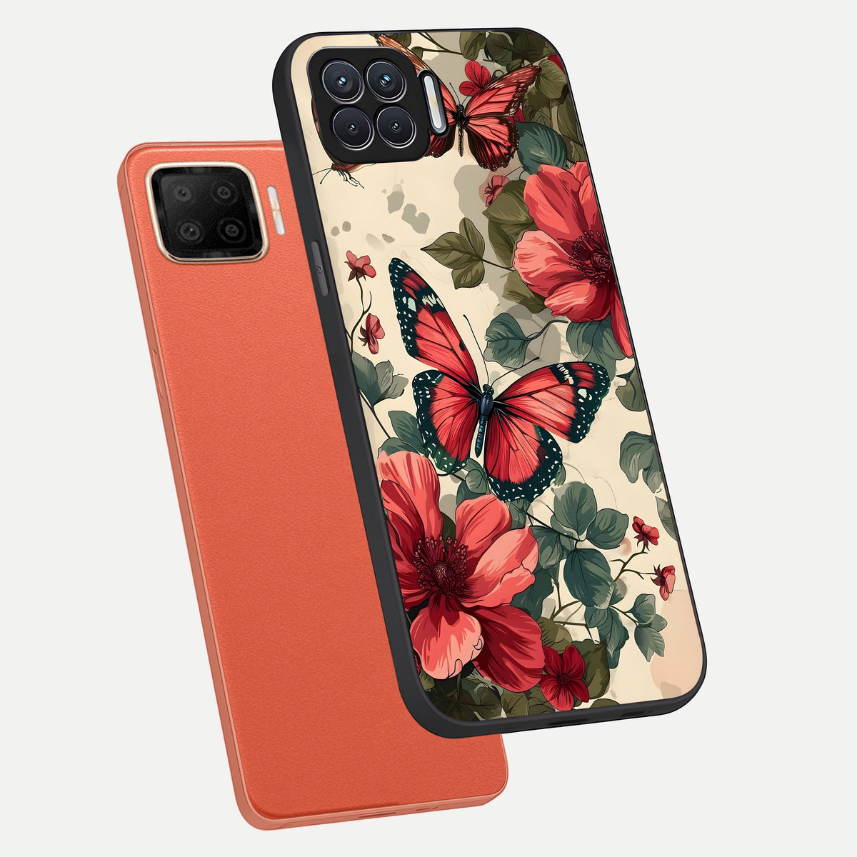  Crimson Butterfly Garden phone case For Oppo F17 showing premium glass back cover with detailed artwork
