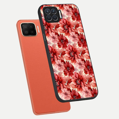  Crimson Love Petals phone case For Oppo F17 showing premium glass back cover with detailed artwork