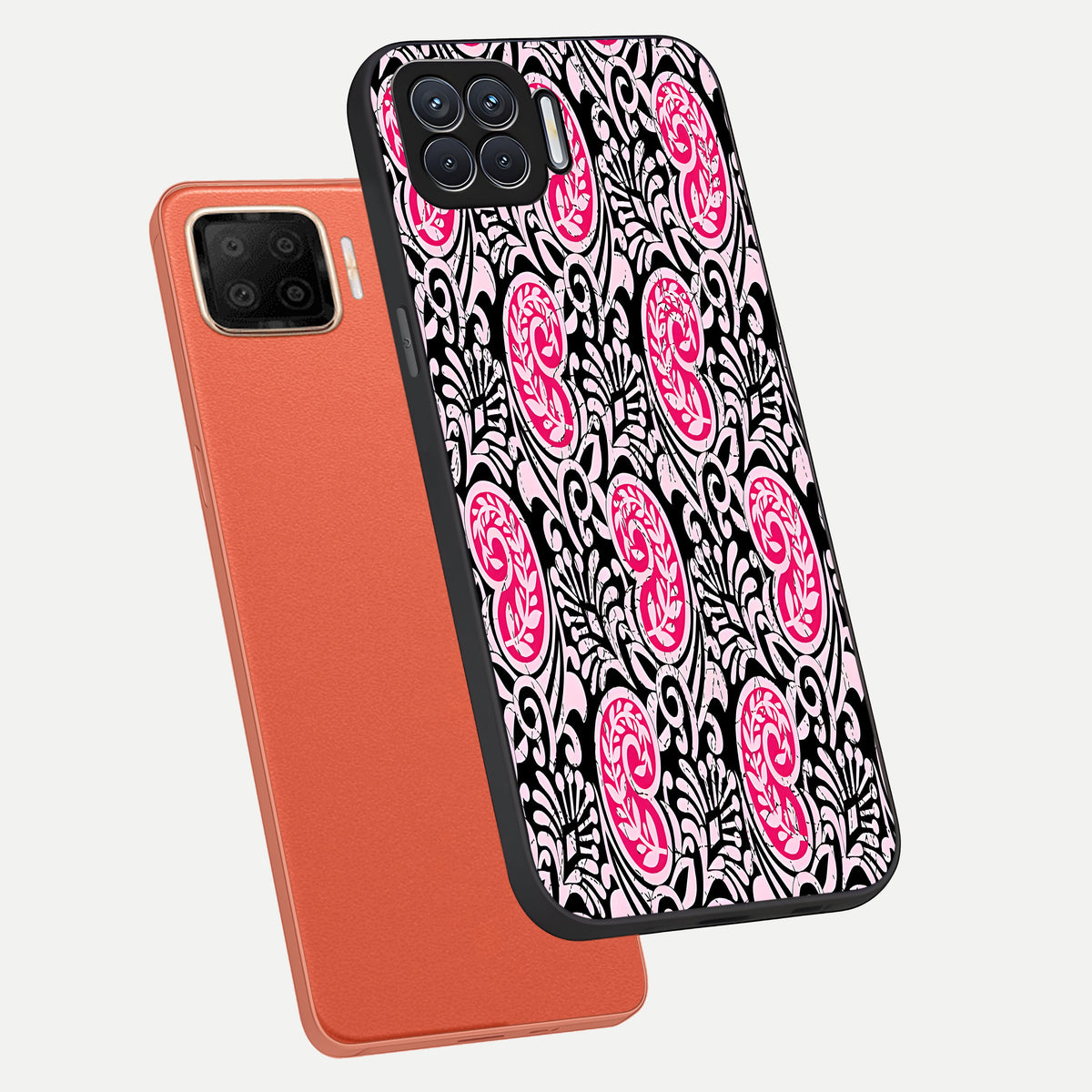  Crimson Paisley Charm phone case For Oppo F17 showing premium glass back cover with detailed artwork