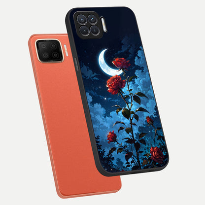  Crimson Rose Moon phone case For Oppo F17 showing premium glass back cover with detailed artwork