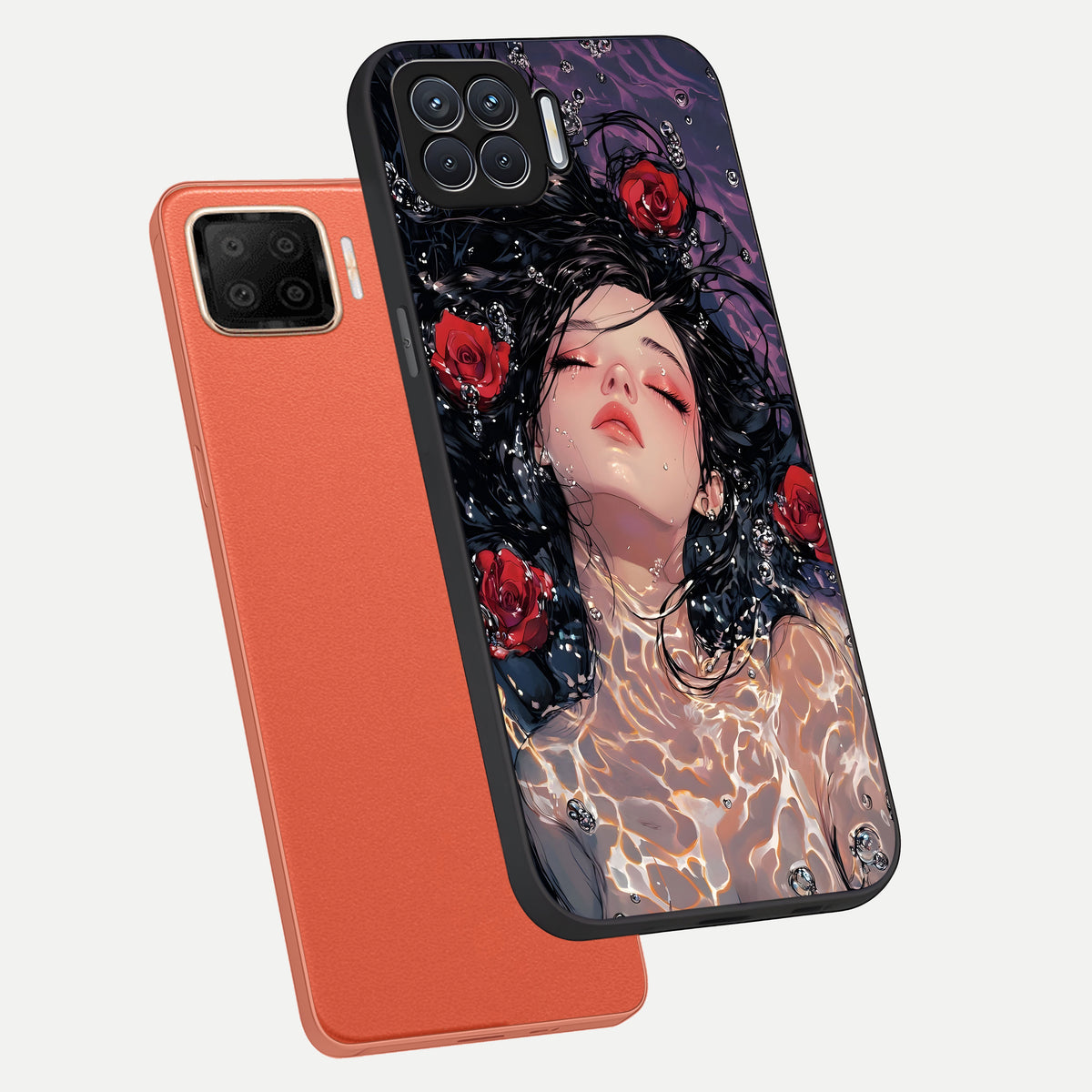  Crimson Rose Serenity phone case For Oppo F17 showing premium glass back cover with detailed artwork
